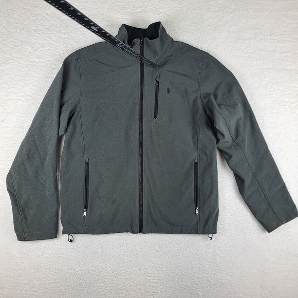 Polo Ralph Lauren Jacket Mens Large‎ Dark Gray Zipper Pocket Full Zip Sweater *